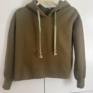 Never worn: Olive Green Women's Crop Raw Hem Hoodie Sweater - Small